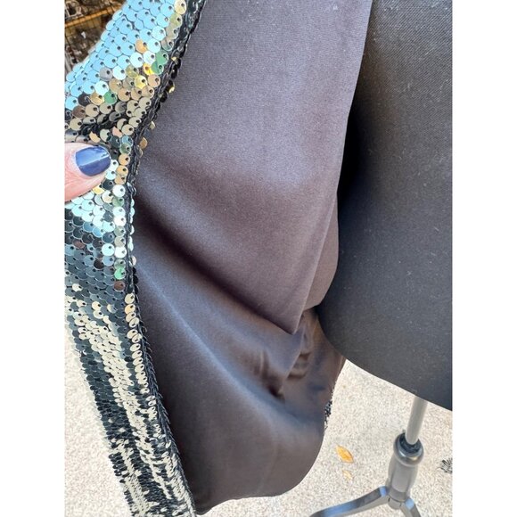 Gee Gee Sequin Open Front Jacket Duster Cardigan M Black Gold Formal Party Disco - Picture 10 of 11
